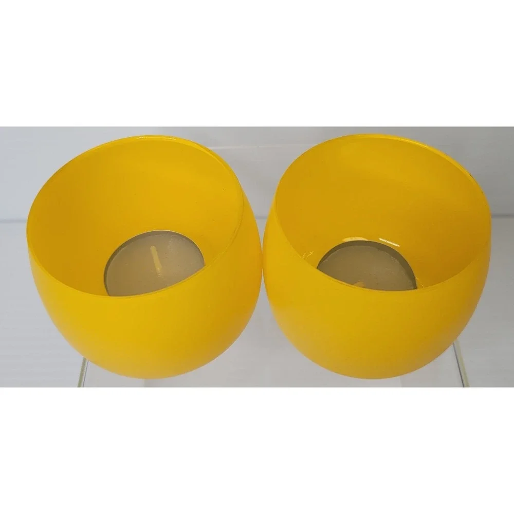 JG Durand France Votive Candle Holders Set 2 Yellow Glass 1995 Vintage New w Box